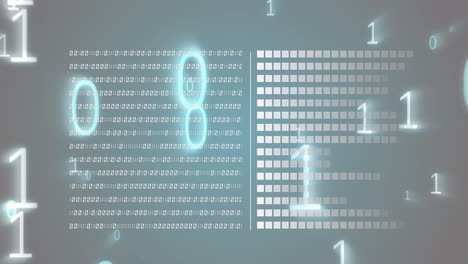 Animation of binary coding and data processing over blue background