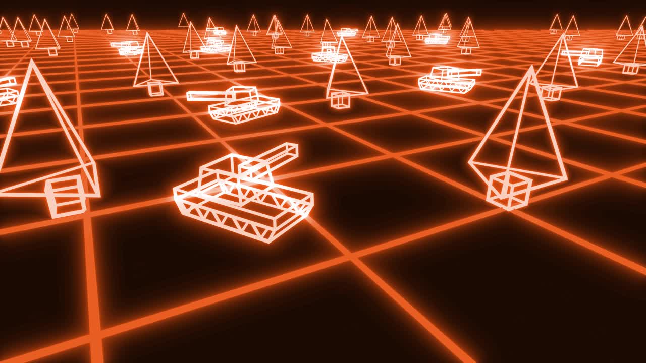 Retro 80s game tanks VHS tape video war battle vector arcade tron wireframe 4k