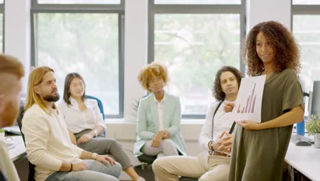manager showing data using graphics during a meeting