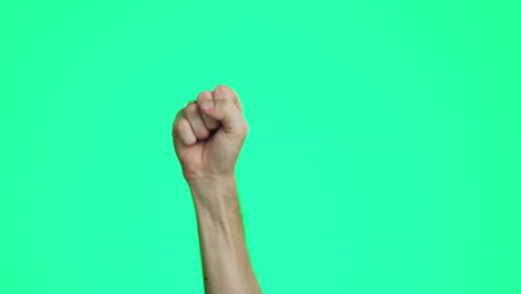 green screen, protest and hand in fist in studio