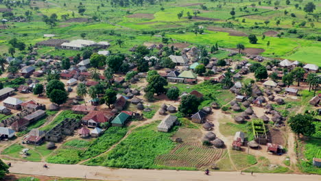 Rural-Pila-farming-community-in-Benue-State,-Nigeria---aerial-orbit