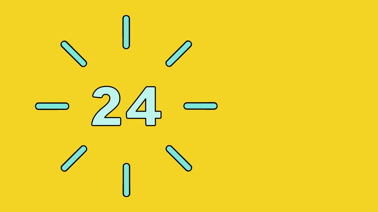 video en 4k de un reloj de pared de dibujos animados sobre un fondo amarillo.