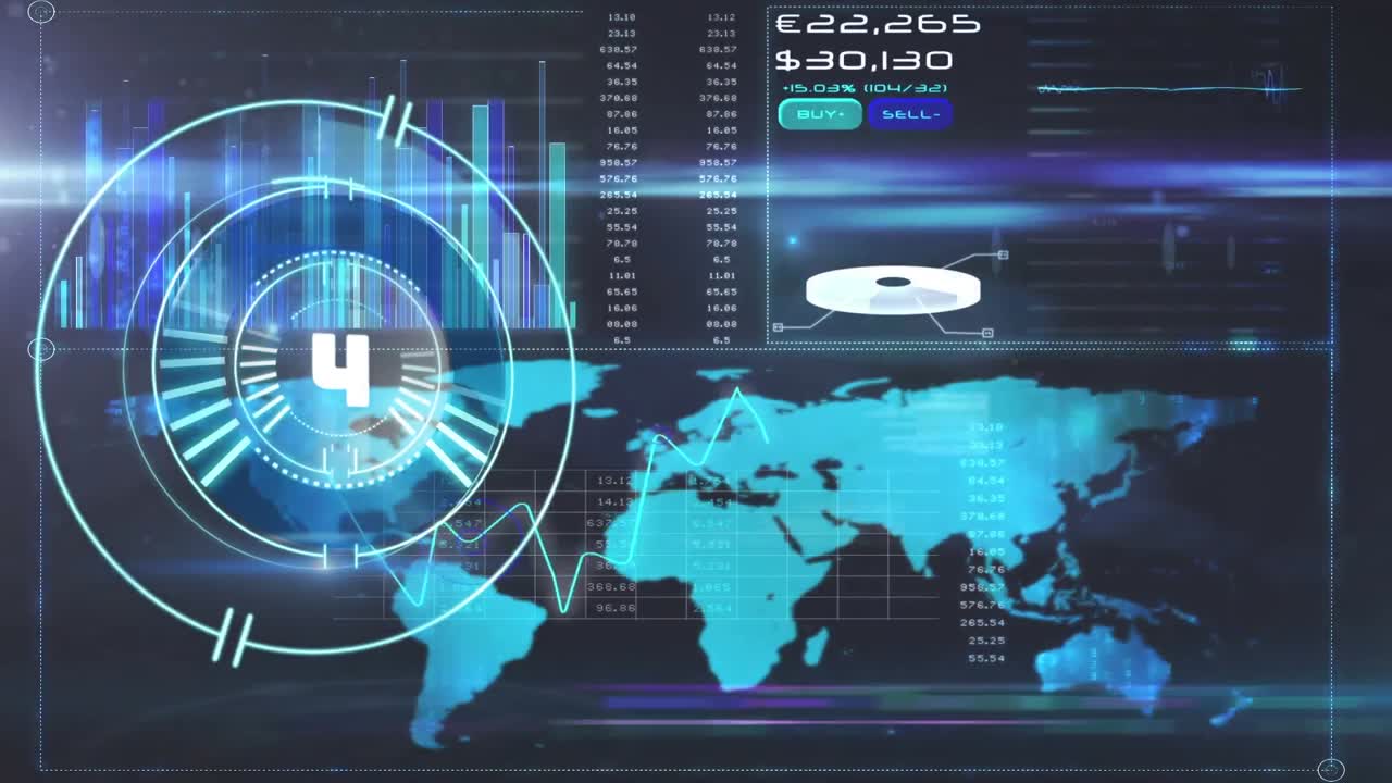 animación del escaneo del alcance y el procesamiento de datos sobre fondo azul