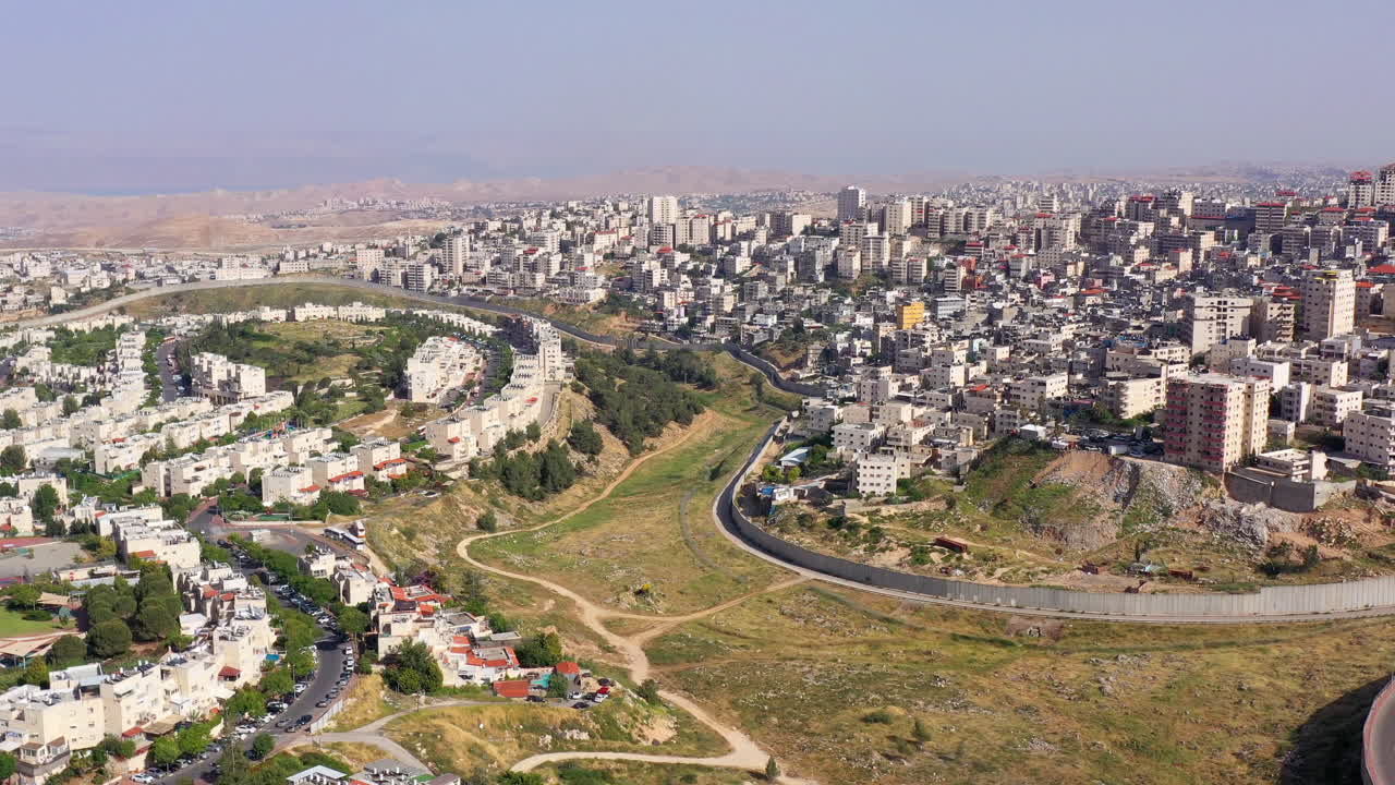 Israel and Palestine Divided By security fence Aerial View