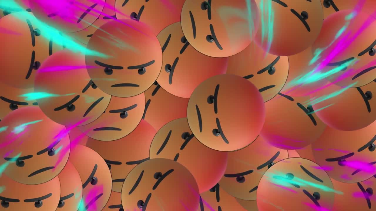 다채로운 디지털 파동의 디지털 애니메이션 여러 분노한 얼굴 이모티콘에 대한 tv 정적 효과