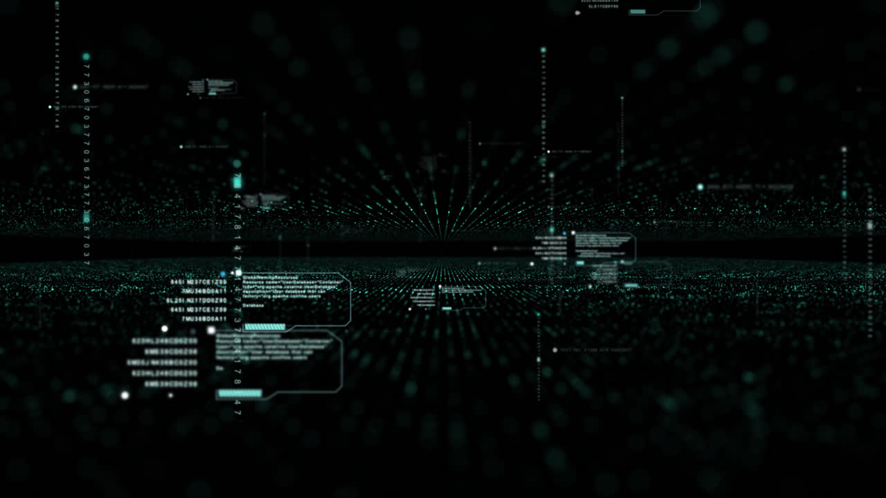 Futuristic simulation of 5G network concept, floating digital data telemetry encrypt numbers display for background computer desktop screen display loop with Alpha channel