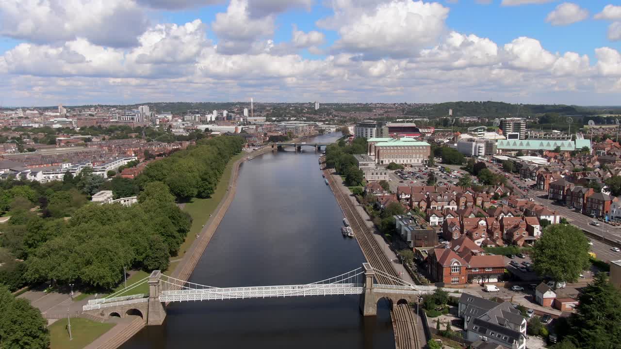 Bird's eye view showing city Nottingham in England