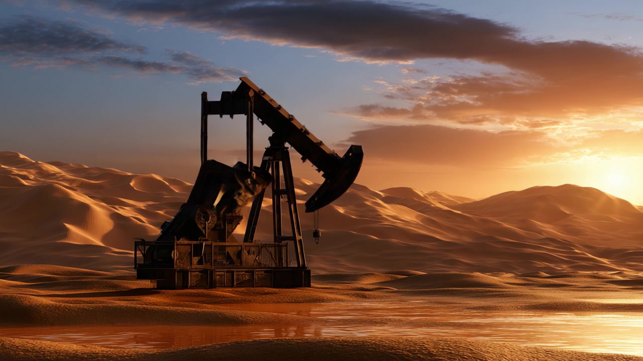 A Sunrise Over An Oil Pump Jack In A Desert Landscape Signifying Modern Industry's Blend With Nature And The Importance Of Energy Resources In Today's Economy