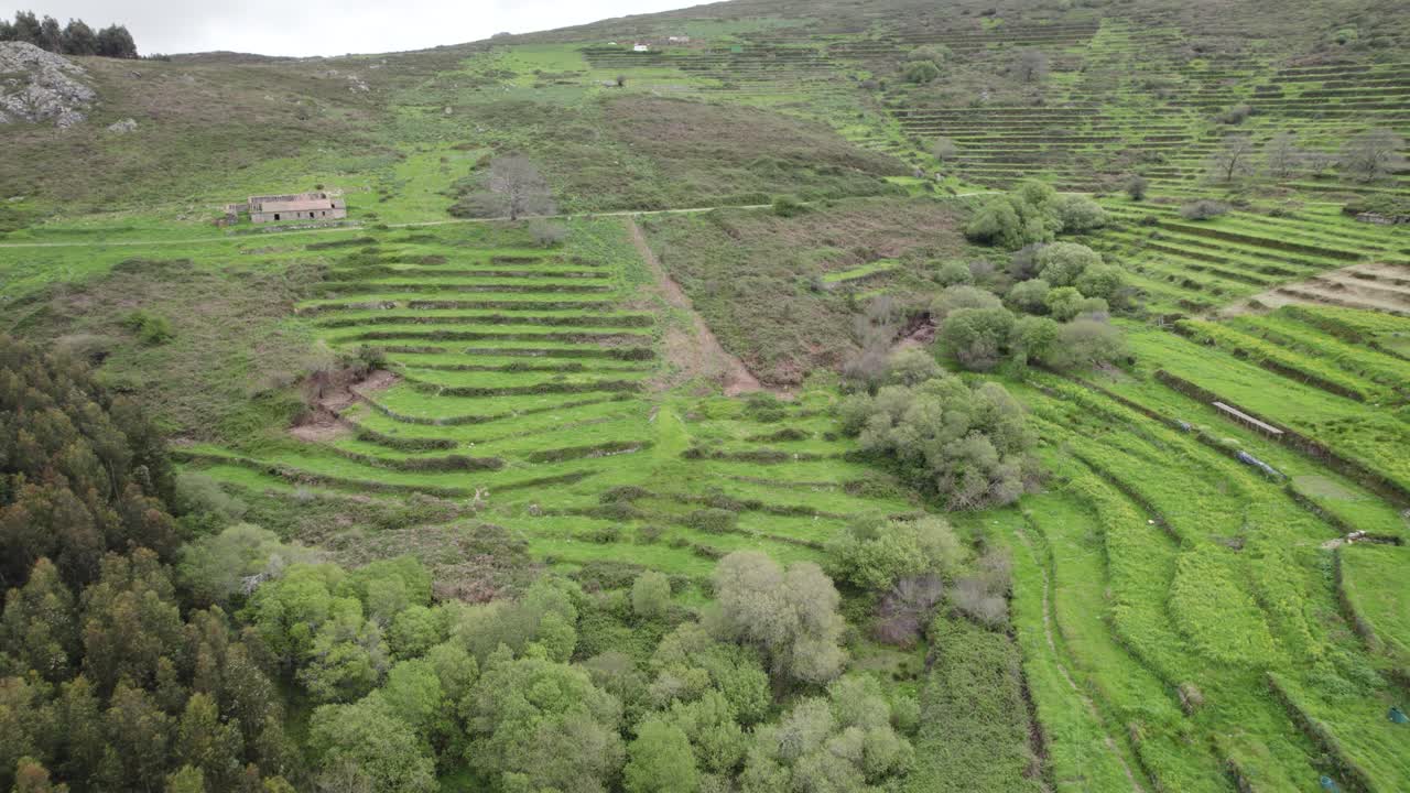 vista aérea del hermoso paisaje del valle en monchique, portugal, toma de establecimiento