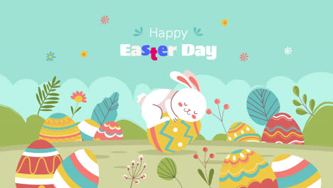 happy easter card with cute bunny and eggs