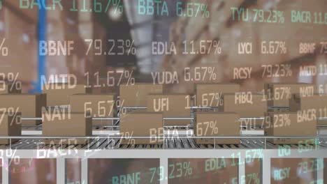 stock market data processing against multiple delivery boxes on conveyor belt