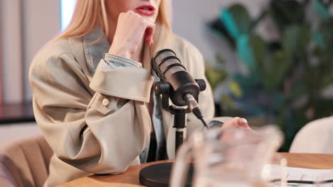 woman recording a podcast