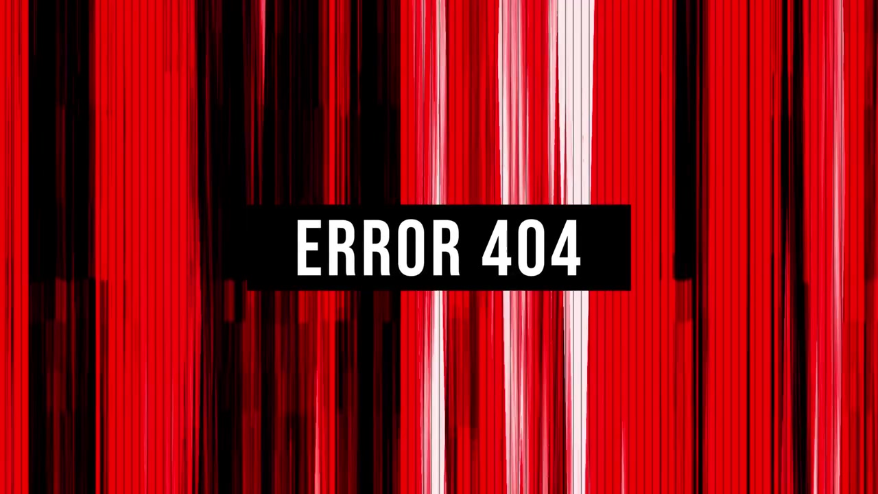 Error 404 Text Displayed Over Red and Black Glitch Background