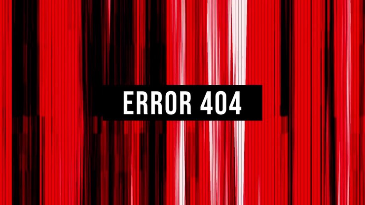 Error 404 Text Displayed Over Red and Black Glitch Background