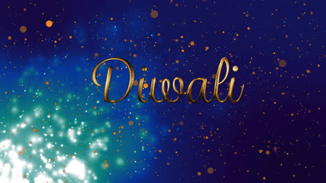 diwali text animation over sparkling lights and blue background