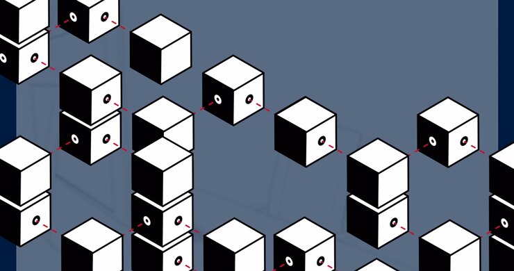 Animation of shapes moving over gray background