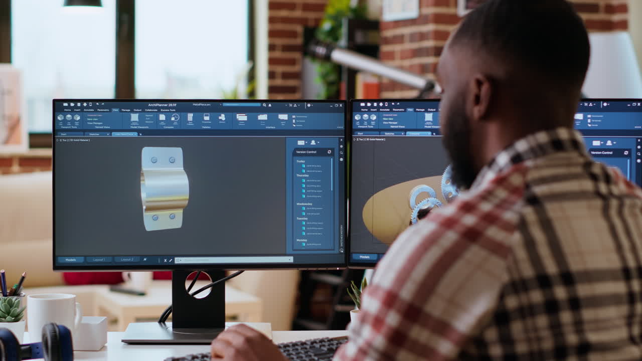 diseñador afroamericano utiliza herramientas de modelado 3d y software cad