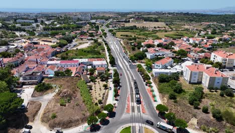 Drone-shot-of-a-tram-taking-off