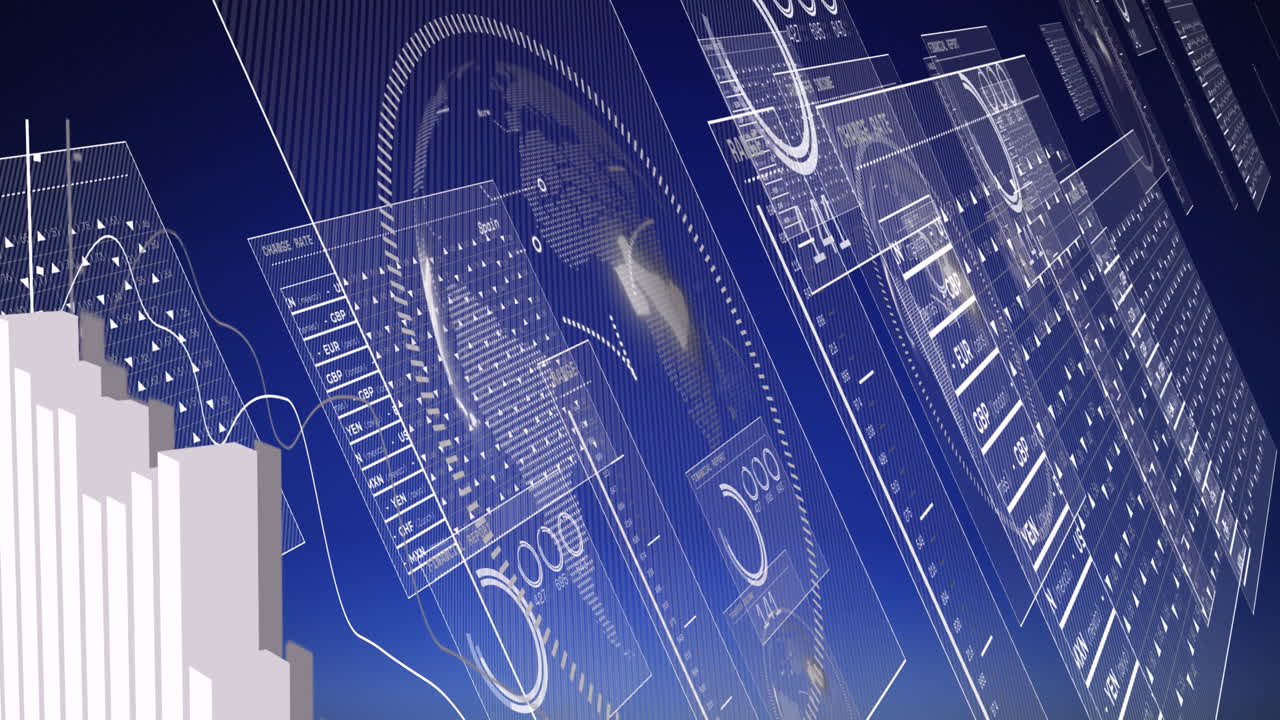 파란색 배경에 있는 데이터 처리의 애니메이션