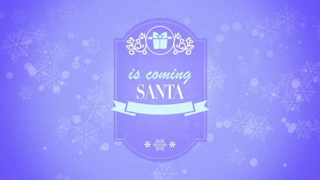 Santa-Is-Coming-with-snow-and-ribbon-on-purple-gradient