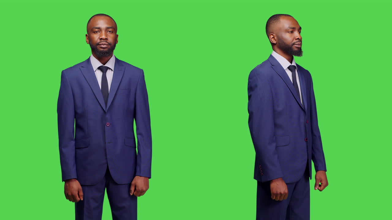 Empresário afro-americano de terno em plano de fundo verde