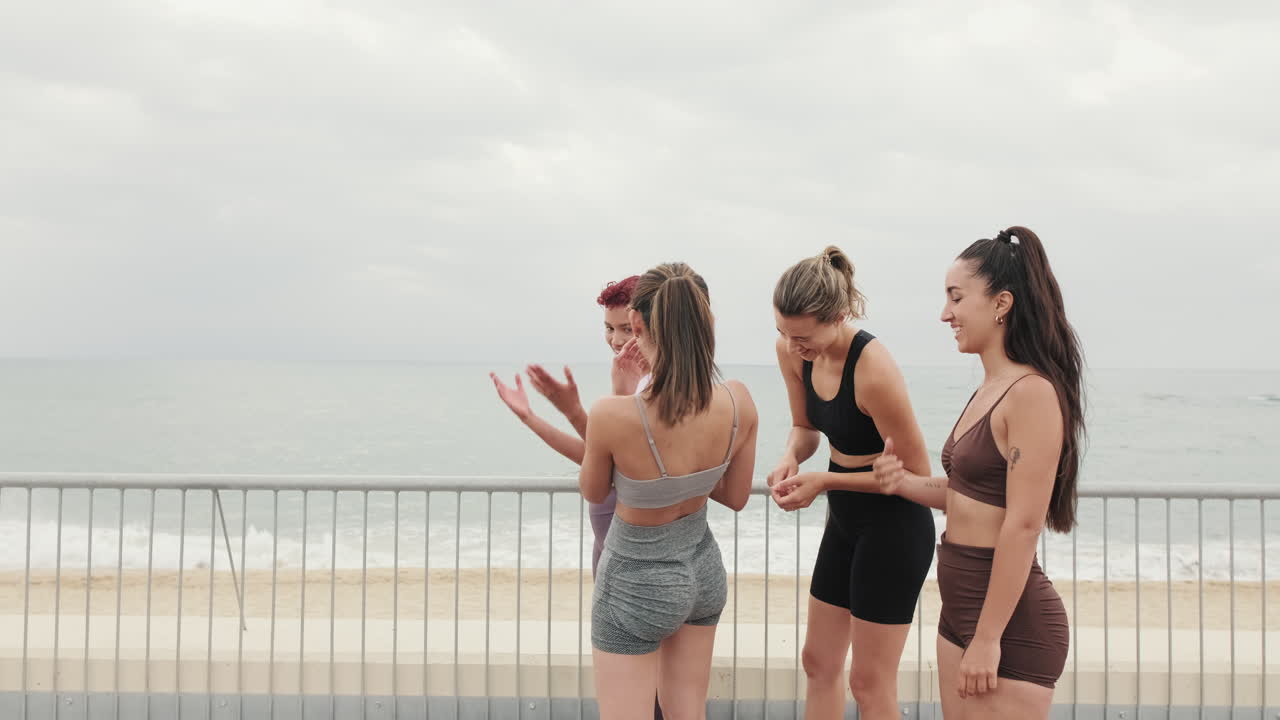 Friends Enjoying Fitness by The Beach