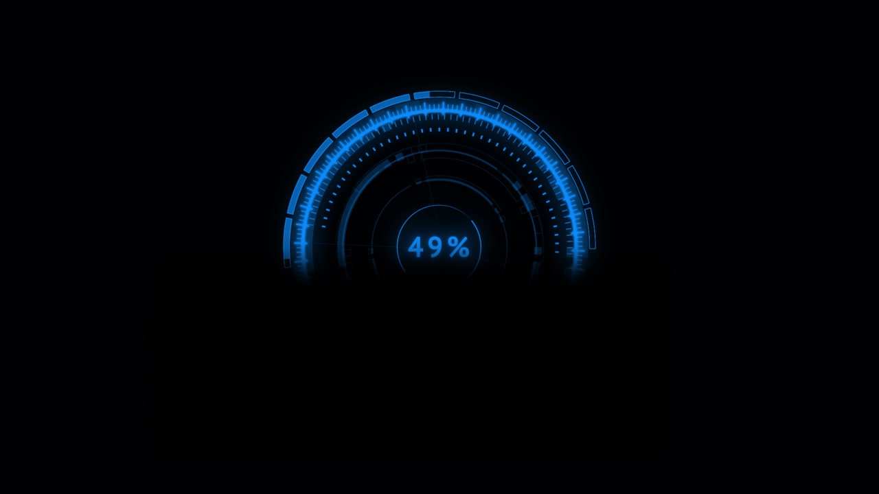Digital loading meter interface visual blue circular scale progress value and dark minimalist layout