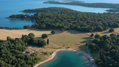 aerial view of brijuni national park with ancient roman ruins in brijuni island, croatia