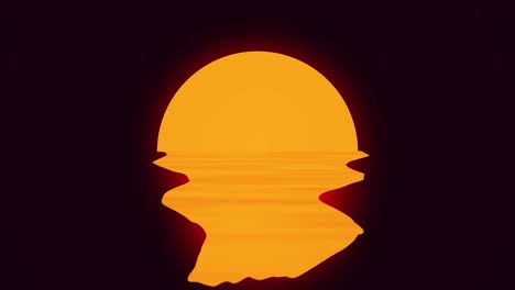 cartoon illustration of an abstract sunset reflection, an orange sun drawn on water. concept of cyberpunk, sunshine, paradise, holidays or summer. evening ocean sunshine landscape as background in 4k.