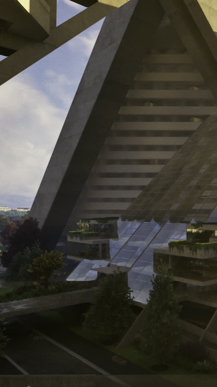 Arquitectura de edificio moderno bajo cielo nublado en un entorno urbano