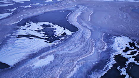 drone footage capturing the expanse of ice formations in the water