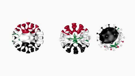 3d animation coronavirus 2019-ncov of syria. syrian flag in virus ball spheres covid19, on white background. alpha channel