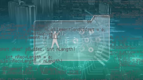 Animation-of-file-icon-and-data-processing-over-computer-circuit-board