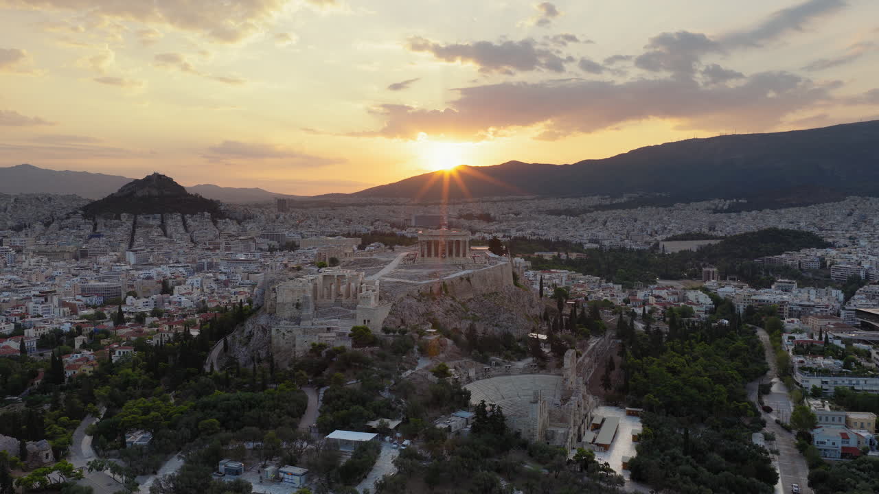 Aerial View of Athens and the Acropolis at Sunset