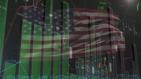 animación del procesamiento de datos sobre la bandera de los estados unidos