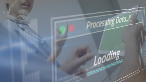 processing data and loading animation over person using tablet