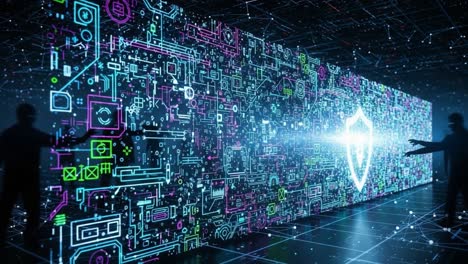 exploring the intersection of technology and security: a visual representation of data protection and cybersecurity in a futuristic digital world