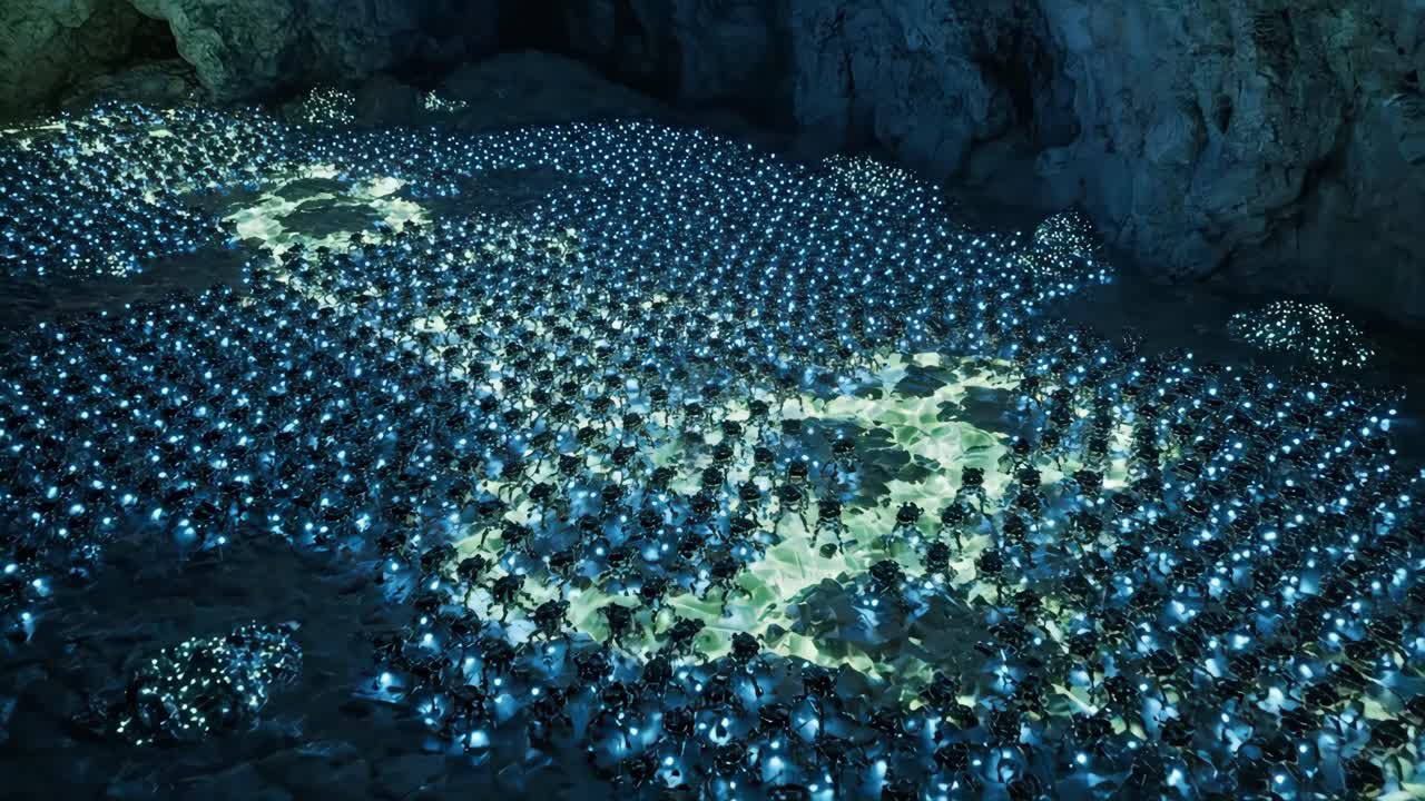 Swarm of AI Robots in a Cave