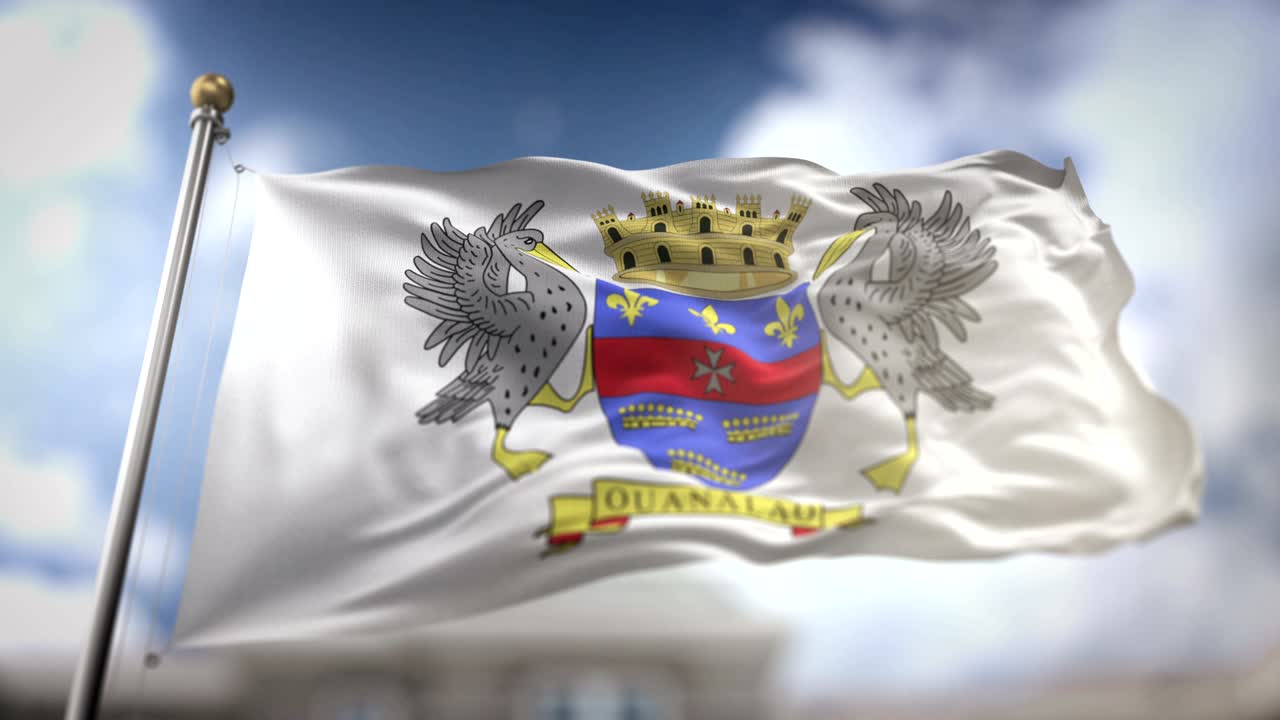 la bandera de san bartolomé ondeando en cámara lenta 3d con fondo de cielo azul - bucle sin costuras 4k