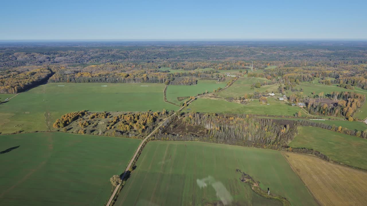 Spectacular aerial view of vast countryside filmed from inside a helicopter