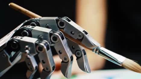 a robotic hand skillfully holding a paintbrush, embodying the intersection of art and technology in an innovative display of creation