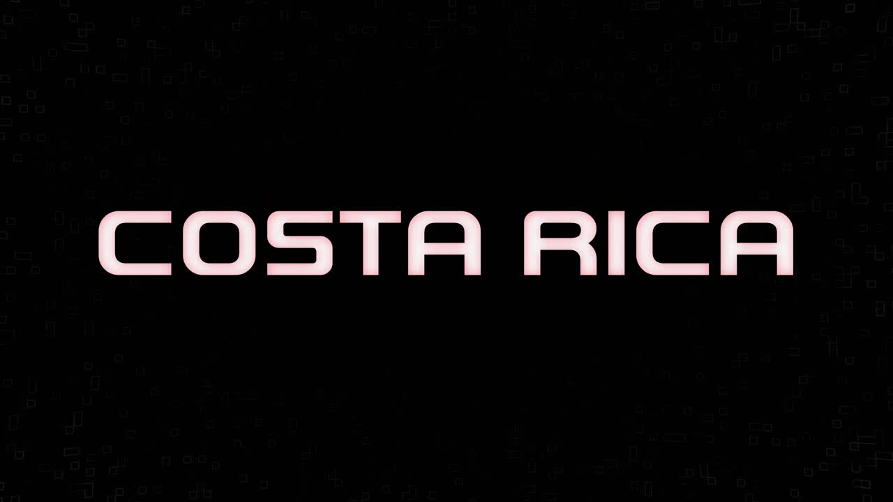 Elektriceret blinkende COSTA RICA animeret grafik i hvid, gul og sort