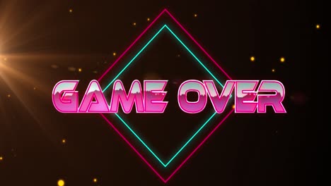 Animation-of-game-over-text-over-light-trails-and-spots-on-black-background
