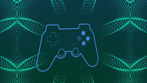 animation of game controller over abstract patterns against blue background