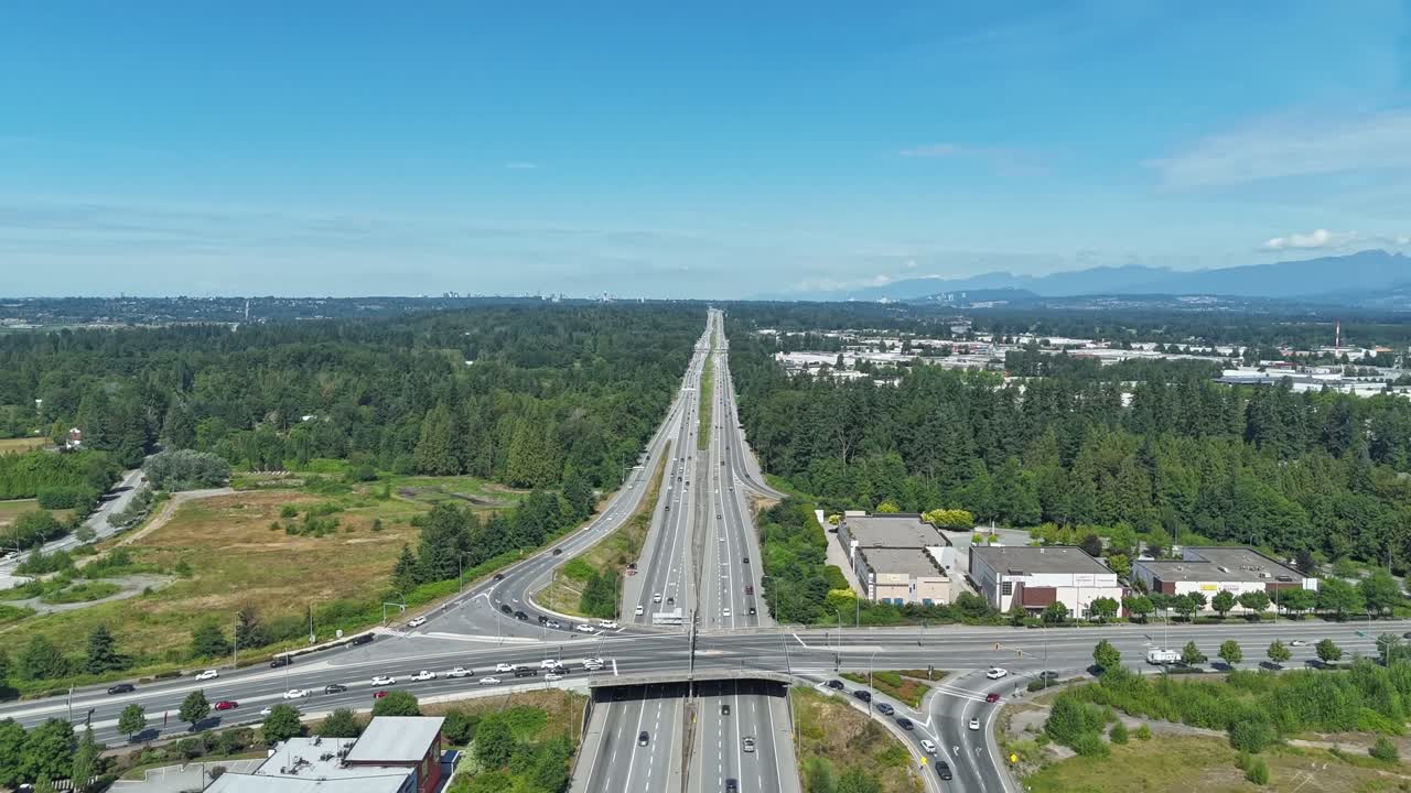 Hyperlapse Of Cars Driving In The Highways On A Sunny Summer Day In Langley, BC, Canada. - aerial shot