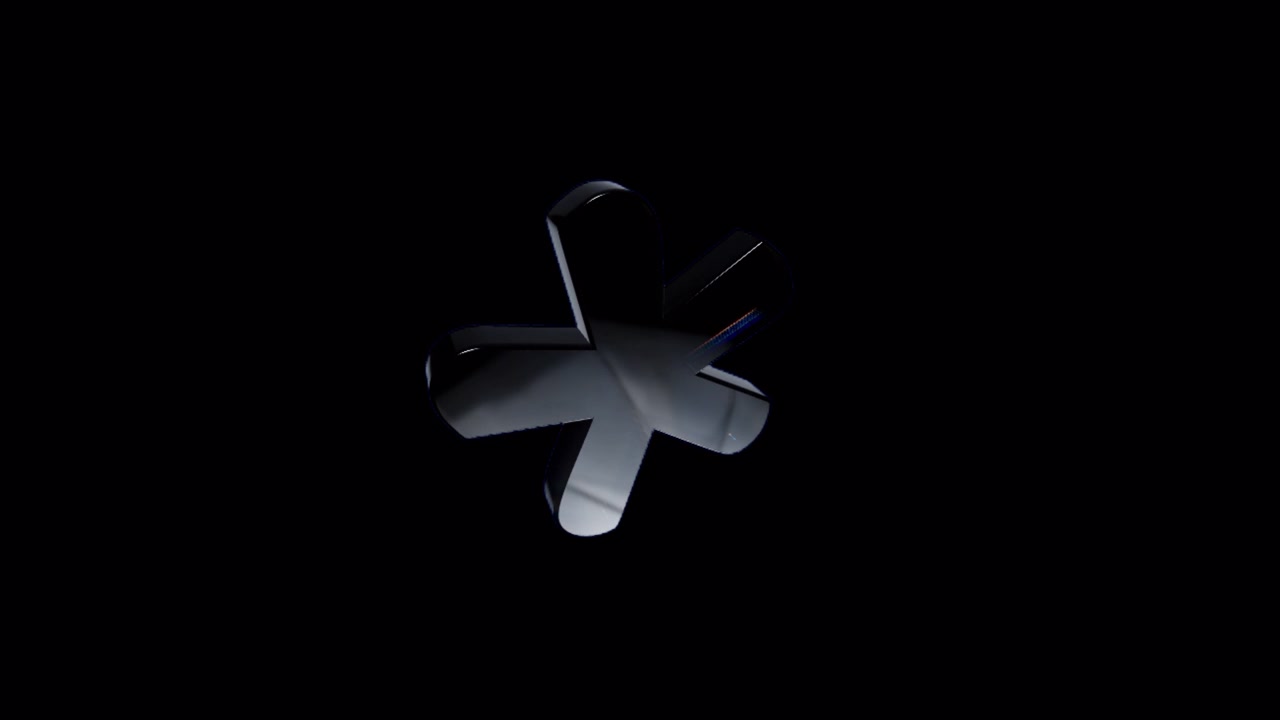 Rotating Metallic Asterisk Symbol on Black Background