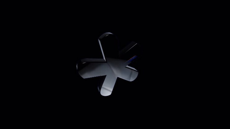 Rotating Metallic Asterisk Symbol on Black Background