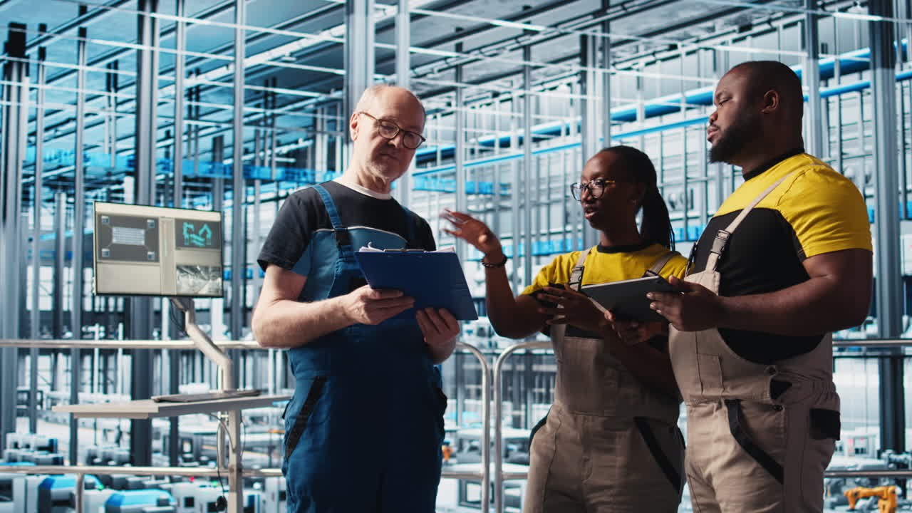 Industry 4.0 photovoltaics plant senior engineer reading paperwork