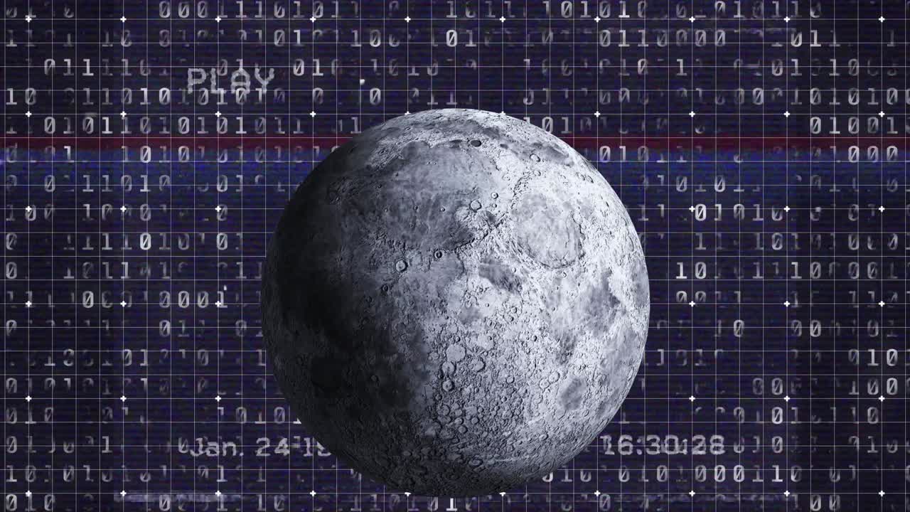 animación del globo, interfaz digital, codificación binaria y procesamiento de datos.