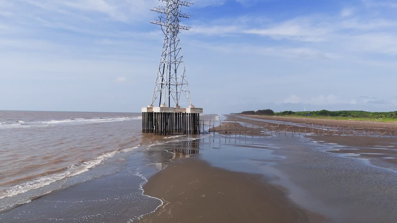 Aerial View Dolly of the Beach and the Sea in Ben Tre.